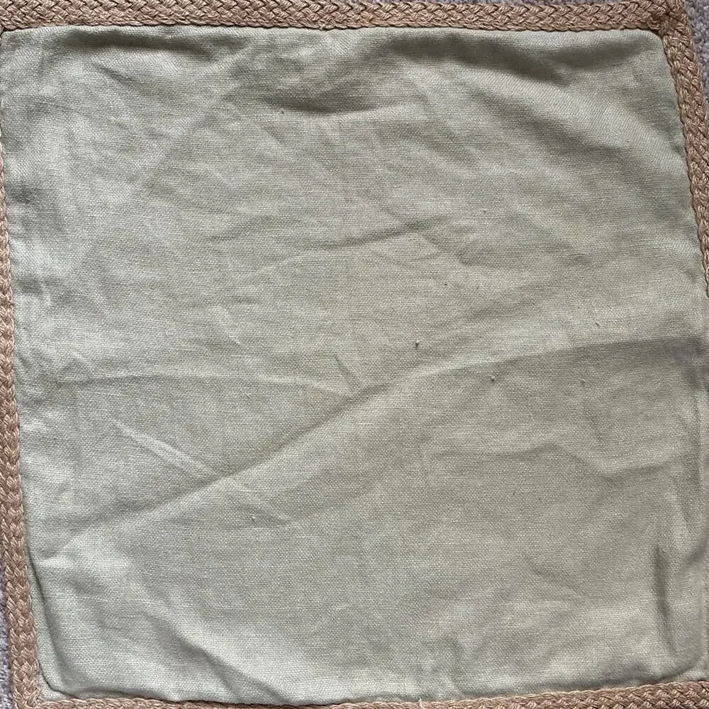 Pottery Barn Jute Braid Trim Linen Pillow Cover Sham Sage Green Square 20x20